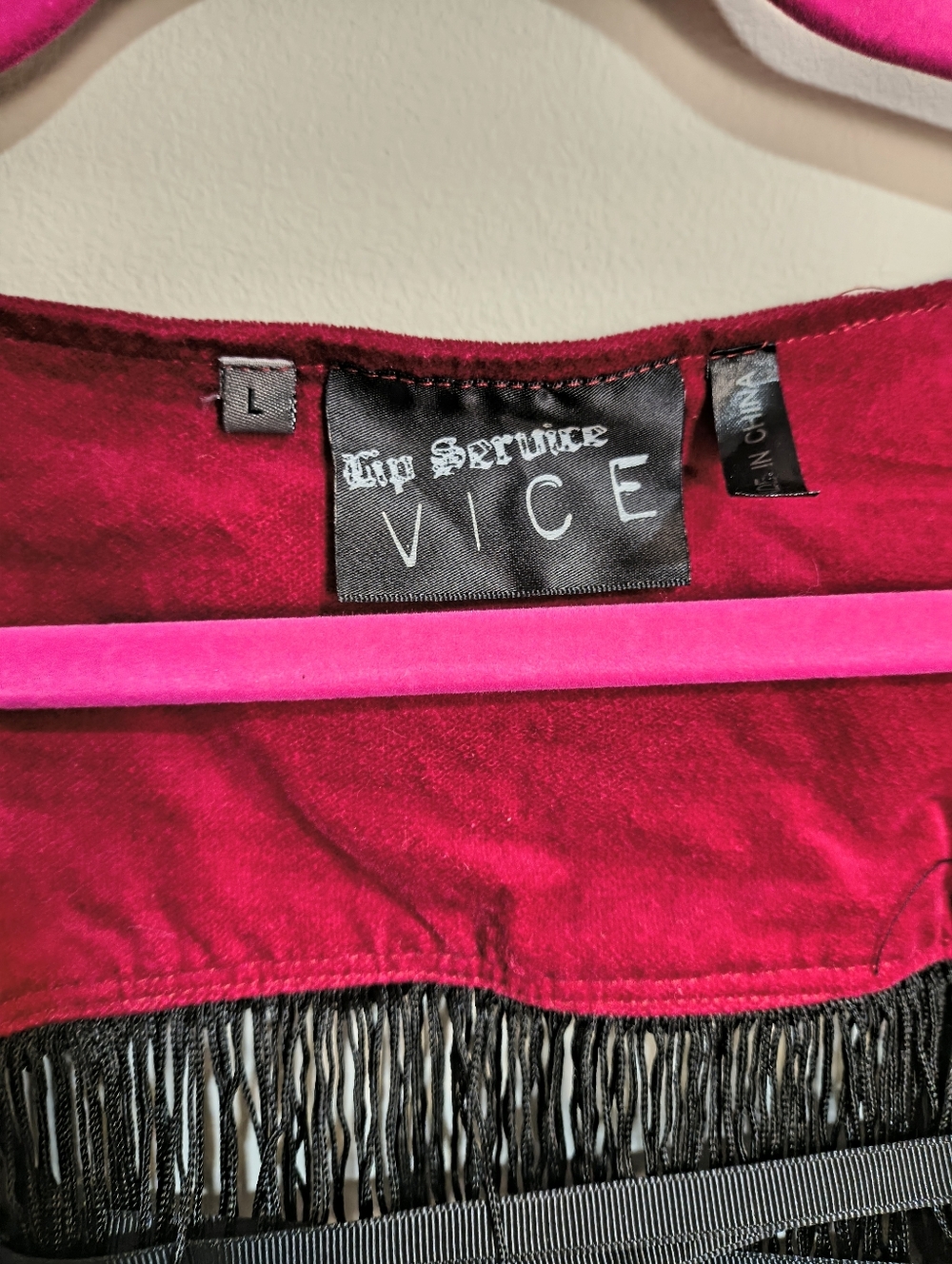 Lip Service Vice Vintage Red Velvet Fringe Dress Size Large - Picture 3 of 3